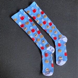 Blue holiday coffee Patterned compression Socks